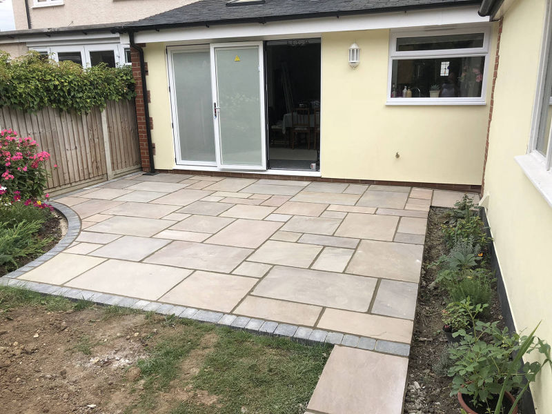 Natural sandstone patio installation in Chelmsford, Essex