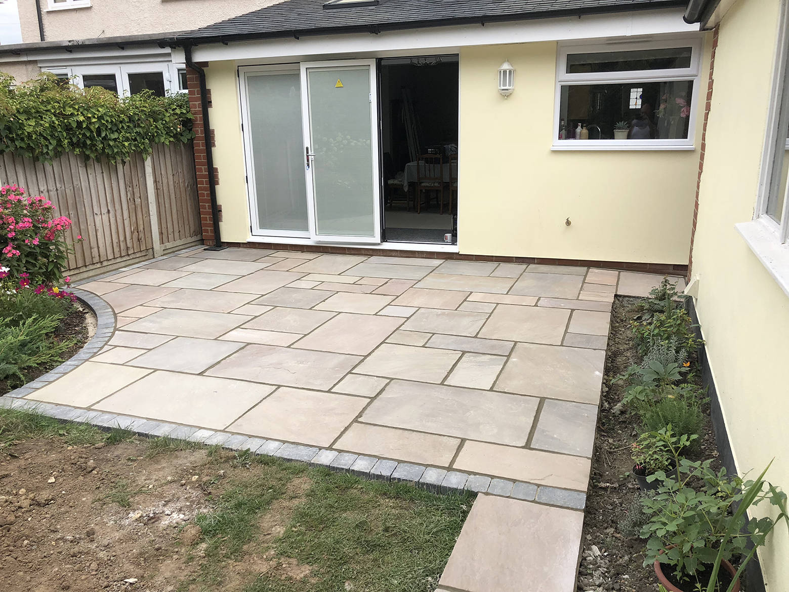Natural sandstone patio installation in Chelmsford, Essex
